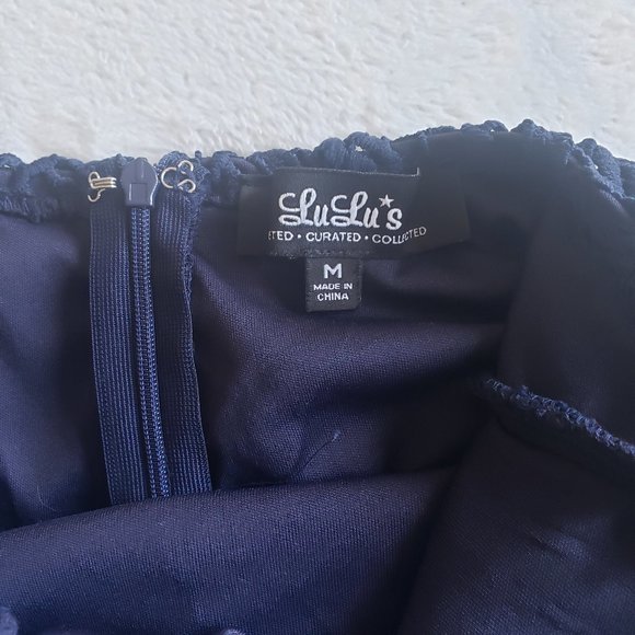 LULU'S Open Back Floral Lace Navy Blue Mini Dress SZ M - Picture 7 of 17